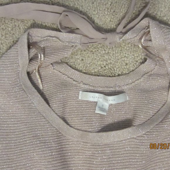 Lauren Conrad size small sweater, peach blush color metallic, bow tie back - Picture 2 of 4
